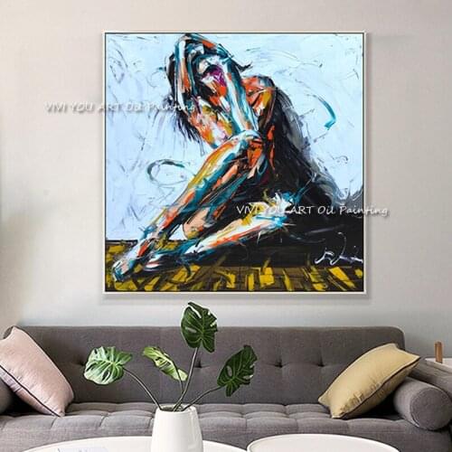100% Hand-Painted Vintage Modern Pop Art Color Knife Sexy Naked Woman Face Oil Painting Room Decor Canvas Painting On The Wall