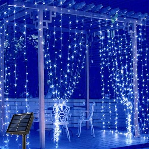Solar Outdoor Lights Garland Christmas Decoration 2022 LED Festoon Fairy Curtain Light 3Mx3M For Xmas Wedding New Year Decor