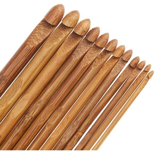 12Pcs Bamboo Crochet Needle Set Single Pointed Carbonized Knitting Needles Domestic Weave Knitting Tool