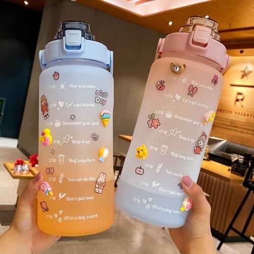 2000ml Sports Water Bottle With Time Marker BPA Free Portable Leakproof Shaker Outdoor Travel Cycling Water Bottles Space Cups