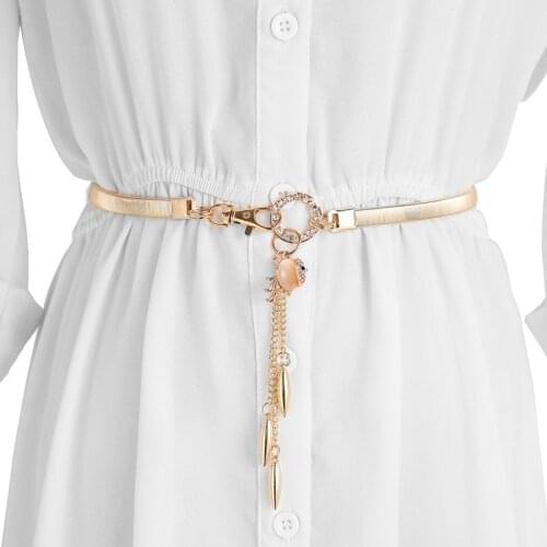 Rhinestone Pendant Metal Buckle Belt for Women Elastic Waist Chain Belts Female Gold Thin Belts Ceinture Femme Pasek Damski