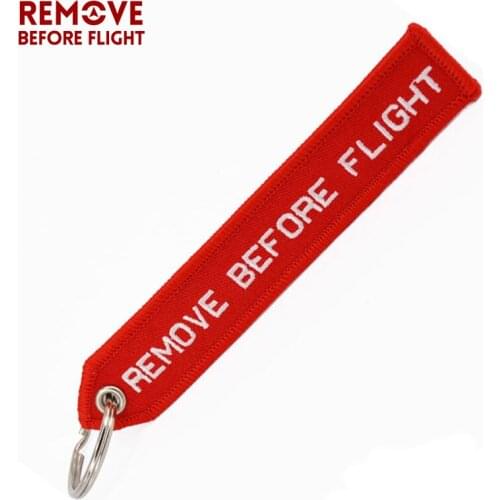 Remove Before Flight Trinket Keychain Berloques Red Embroidery Key Fobs Key Ring Jewelry Aviation Gifts Chaveiro Bag Pendant