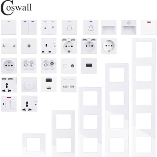 COSWALL C1 Series White Glass Vertical Panel Wall Switch EU French Socket HDMI-compatible USB Type-C Charger TV RJ45 Module DIY