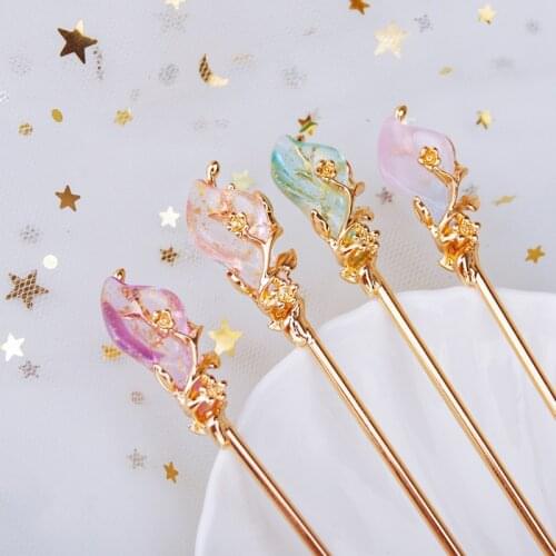 Vintage Flower Gold Color Hair Sticks Hair Clip For Bride Crystal Rhinestone Hairpin Simple Female Hair Accessories Jewelry Gift