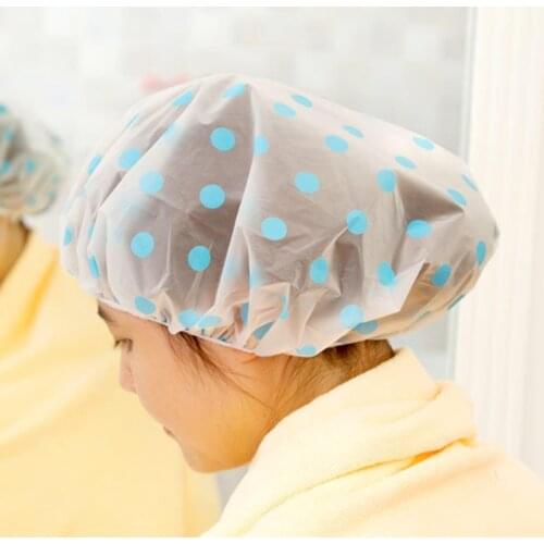 Waterproof Wave Point Shower Cap Thicken High Quality Hair Salon Elastic For Bathroom Women Bath Hat Hair Cap Bathroom Products