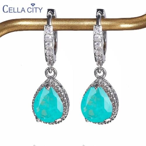 Cellacity Brazilian Paraiba Tourmaline Gemstones Drop Earrings For Women Genuine 925 Sterling Silver Earrings Party Gift 2021