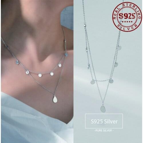 Real Sterling Silver 925 Necklace for Women Double-deck Chains Pendant Women Necklace Sterling Silver Jewelry Accessories