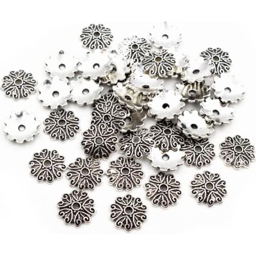 12mm 50pcs Beads Cap Antique Silver Color Flower Shape Bead End Caps Findings For Women Jewelry Making End Caps-Q4-17