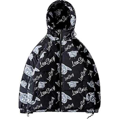 2020 New Fashion Brand Donggang Cartoon Printing BF Style Plush Couple Hooded Cotton Padded Jacket Pullover for Men and Women