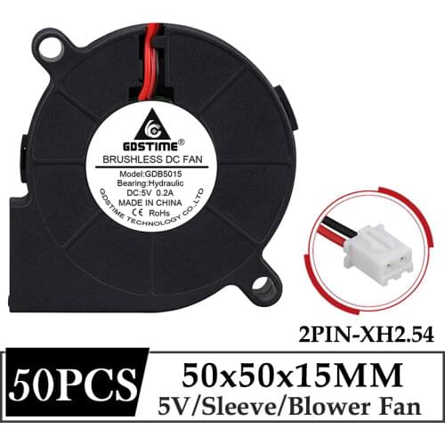 50 Pieces/lot Gdstime Brushless 5cm 5015S 50 x 50 x 15mm 5V DC Blower Fan 50mm