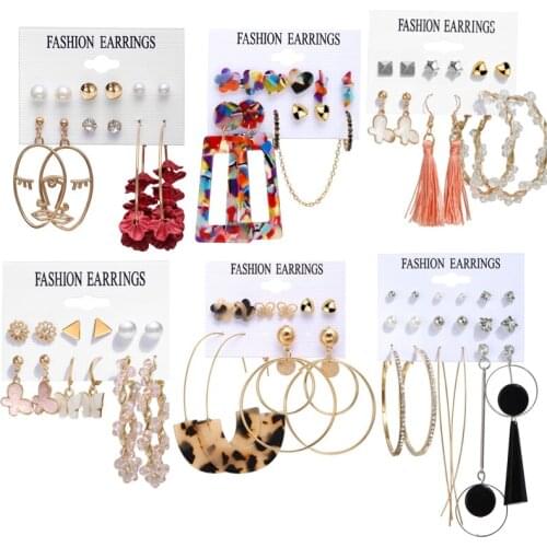 Bohemian Style Acrylic Geometric Earrings Set For Women 2020 New Product Butterfly Twisted Circle Earrings Fashion Statement