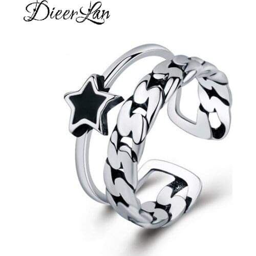 Bohemian Vintage Silver Color Black Star Rings for Women Statement Jewelry Adjustable Finger Ring Girls Gifts