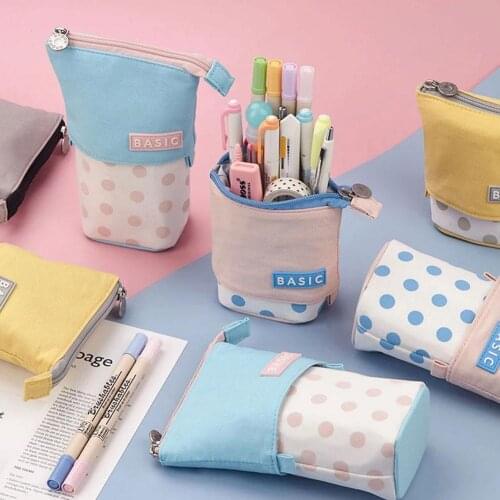 2021 Pencil Case Milk Tea Cute Girl Smile Face Multifunctional Large-capacity Zip Pen Holder Stationery Storage Bag Retractable