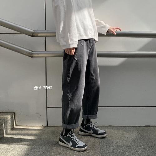 Mens Jeans Casual Sports Loose Denim Carrot Pants Washed Frayed Design Male Trousers Fashion Streetwear Hip-hop Spring Autumn