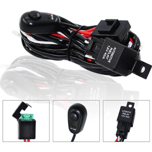 Universal Auto Cable Wiring Harness Kit 2 LED 9-16V 180W Car Headlight Fog Light Line Set With 40A Switch Relay Blade Fuse