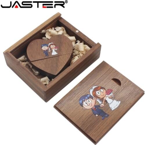 JASTER Wooden heart usb + gift Box usb flash drives U disk Pendrive 4GB 8GB 16GB 32GB 64GB Wedding gift 1PCS free custom logo