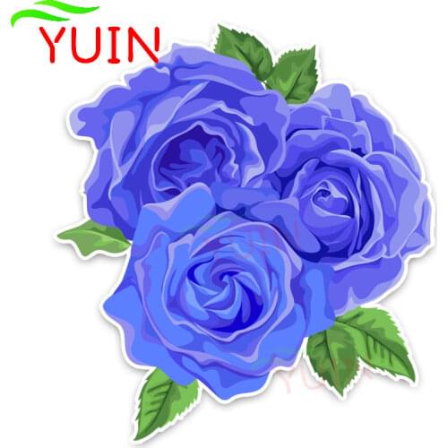 Beautiful Roses Flowers Blue Colored Car Sticker Personalized PVC Decoration Accessories High Quality Waterproof Decal 14*12cm