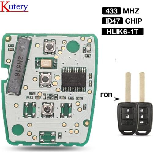 Kutery 3BTN 433Mhz ID47 Chip Remote Car Key Circuit Board For Honda HLIK6-1T Civic Accord City CR-V Jazz XR-V Vezel HR-V FRV