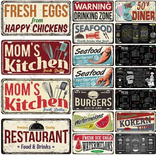 Kitchen Metal Tin Sign Food Menu Metal Signs Rusty Metal Plaque Home Bar Kitchen Wall Tin Sign Old Metal Plate Industrial Decor