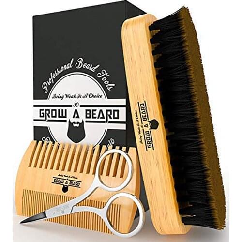 MOQ 200pcs Choice for Beard Brush Custom LOGO Beard Care Kits Beard Combs & Grooming Scissors in Gift Box & Velvet Bag