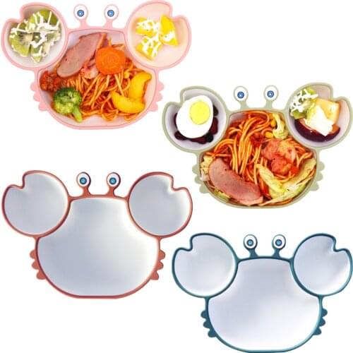 Cartoon Crab Divider Baby Feeding Bowl Food Grade Silicone Plate Anti Falling Non Slip Complementary Food Training Tableware