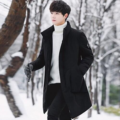 Mid-length Stand-Collar down Jacket Mens 2019 New Style Korean-style Thick Business Jacket Slim Fit Stylish Versatile