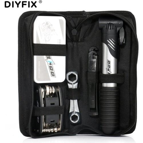 DIYFIX Cycling Bicycle Repair Tools Set Bike Flat Tire Repair Kit Mountain Cycle 16 in 1 Wrench Set Pump with Portable Bag