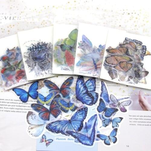 40pcs Butterfly Sticker Transparent PET Insects Dragonfly Stationery Stickers Scrapbooking Vintage Sticker Decorative Notebook