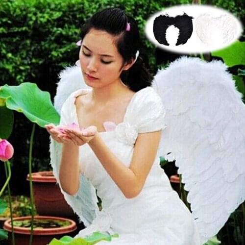 Lovely 4 Sizes Feather Fairy Angel Wings Hen Night Fancy Dress Costume Halloween Party Event Supplies Fashion Black White Color