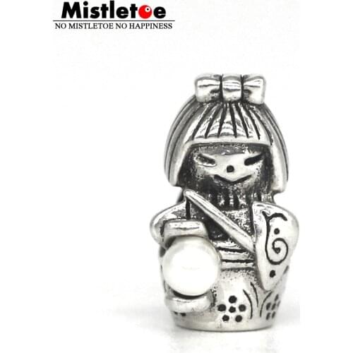 Mistletoe 925 Sterling Silver Kokeshi Lantern Charm With Pearl Bead European Jewelry