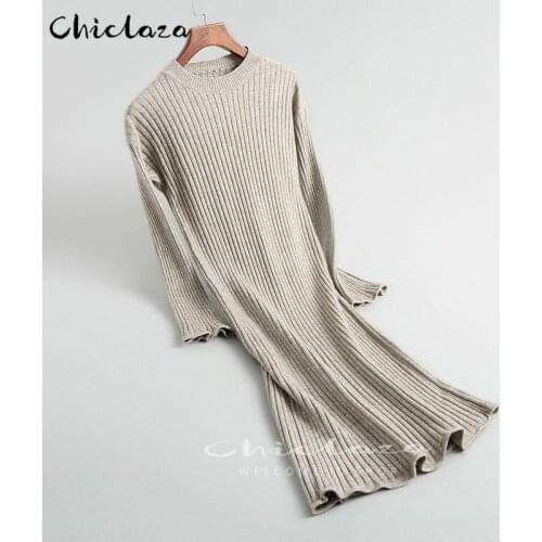 Autumn Winter Knitted Long Dress Women Casaul O Neck Solid Bodycon Dresses Female Long Sleeve Knit Maxi Vestidos