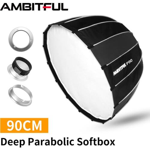 AMBITFUL P90 Portable 90CM 16 Rods Deep Parabolic Softbox Bowens Mount Studio Flash Speedlite Reflector Photo Studio Softbox