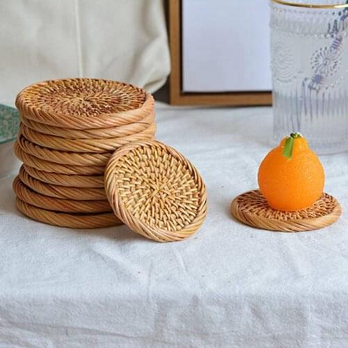 Rattan Woven Coaster Storage Cup Holder Japanese Tableware Round Placemats Dining Table Mat Heat Insulation Cup Pad