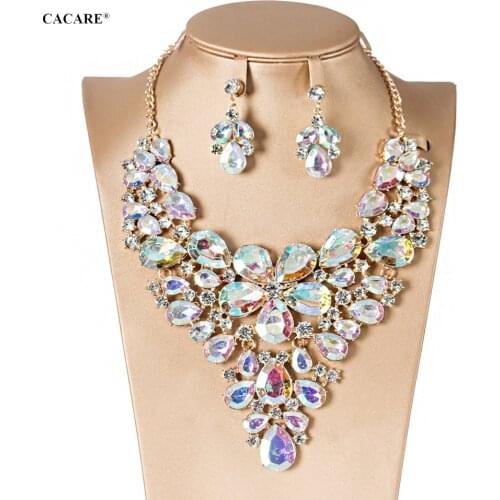 SALE Dubai Jewelry Sets Women Big Necklace Earring Set Indian Jewellery Rhinestone Party Jewels 6 Colors F1156 CACARE
