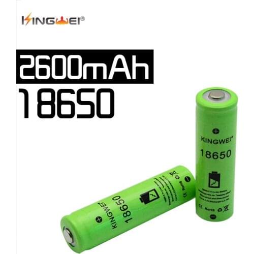 RU Really Capacity Green 2600mah KingWei 18650 3.7v Rechargeable Battery Li-ion Flat Head Flashlight Batteries Head Lamp