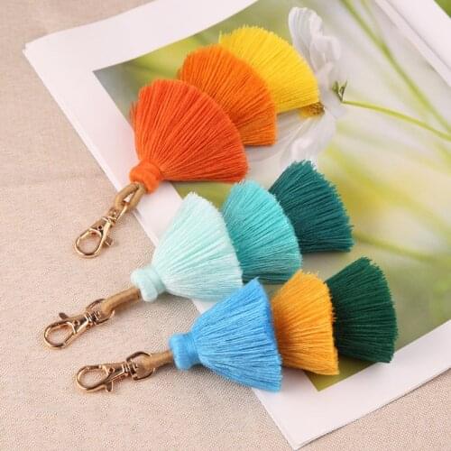 Handmade Women Colorful Boho Pom Pom Tassel Bag Charm Key Chain Fashion Jewerly