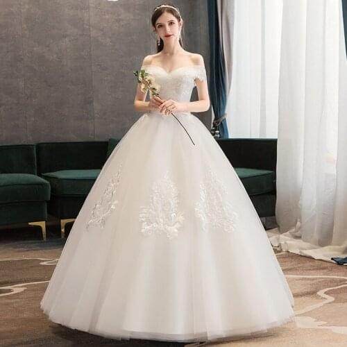 Wedding Dress 2021 New The Elegant Boat Neck Lace Up Ball Gown Off The Shoulder Sexy Vestido De Noiva Wedding Gown F