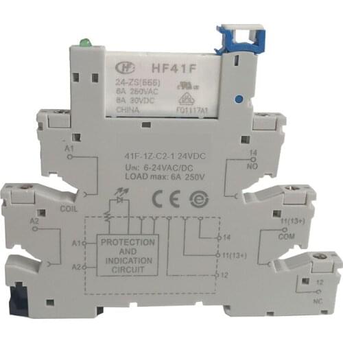 Slim Relay Mount On Screw Socket with LED and Protection Circuit 24VDC/AC HF41F-024-ZS