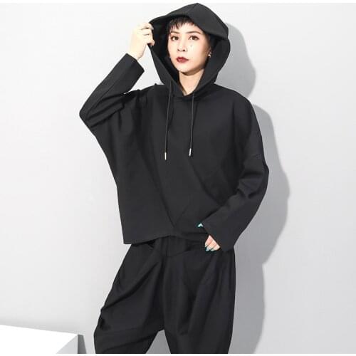 European and American large womens bat sleeve Hooded Sweater 2021 spring and autumn new street fashion brand irregular long sle