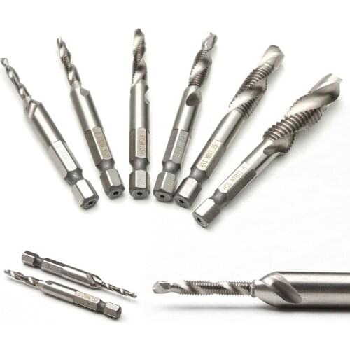 ZENHOSIT 6pcs Hex HSS High Speed Steel Thread Spiral Screw Hex Shank Drill Bit Metric Composite Tap Drill Bit M3 M4 M5 M6 M8/10