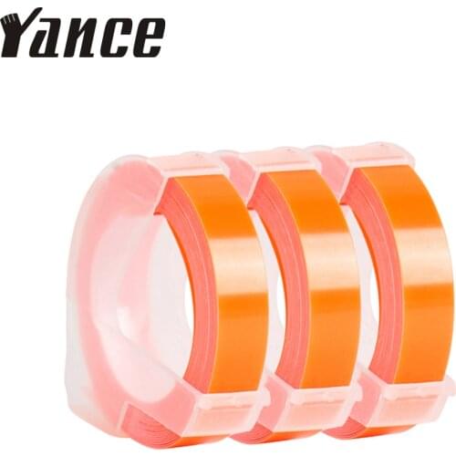 Yance 3pcs Fluorescent orange 9MM 6MM 12MM 3D Embossing Tape for Dymo Embossing Label Maker PVC label Dymo Tape for Motex E101