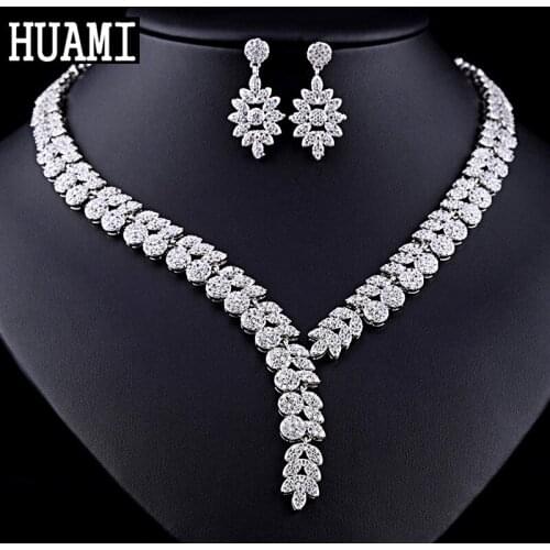 HUAMI Retro Jewelry Women Bridal Sets Earrings and Necklace Thick Chian Exaggeration Flower Stud Earrings Regalos Para Mujer