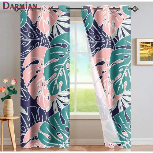 DARMIAN 2021 Green Palm Leaves Print Window Curtain for Living Room Bedroom Full Light Blocking Bedroom Drapes Grommet Draperies