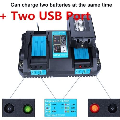LED light 18V Dual Battery Charger for Makita BL1860 BL1815 BL1830 BL1835 LXT 400 DC18RD Makita 14.4V-18V with USB Port