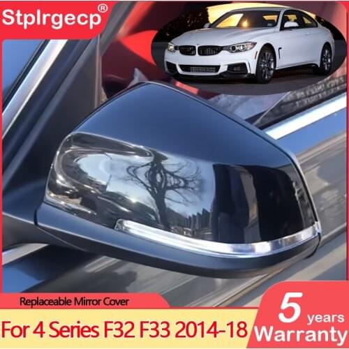 For BMW 4 Series F32 F33 F36 420i 428i 435i Coupe 2014-2018 Bright Black Car Review Mirror Shells Side Wing Mirror Cover Cap