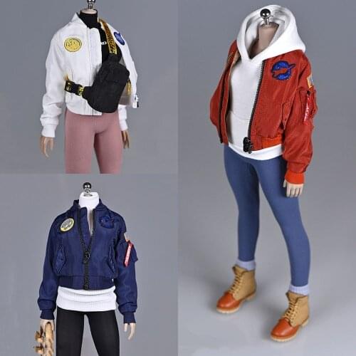 In Stock 1/6 Scale Female Solider Trend Retro Flight Jacket Clothes Accessory Model for 12 inches Action Figure Body