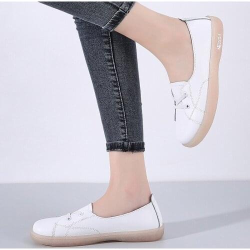 2021 Womens Spring Leather Flat ,White,Black Loafers Shallow,Casual,Comfort,Classic,Medical,Harajuku,Rubber Pumps Flat Shoes