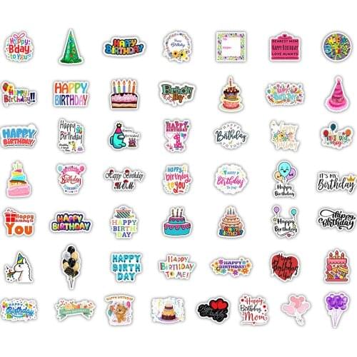 50Pcs Happy Birthday Stickers Girl Essential Stuff for Water Bottles Stickers Suitable for Photo Luggage Laptop Trendy Stickers