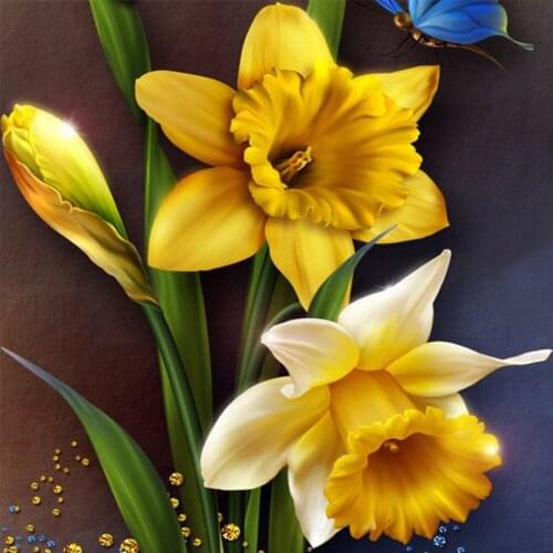 5D DIY Poured Glue Diamond Painting Kit Scalloped Edge Full Round Drill Yellow Lily Mosaic Art Flower Embroidery Decor Home