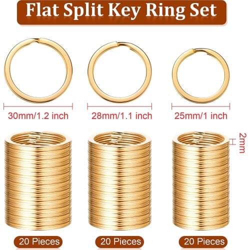 60P/set of Flat Bifurcated Key Ring 3 Sizes 5 Colors of Metal Key Chain Ring with A Box 25 28 30mm 20pcs Per Size With Box C
